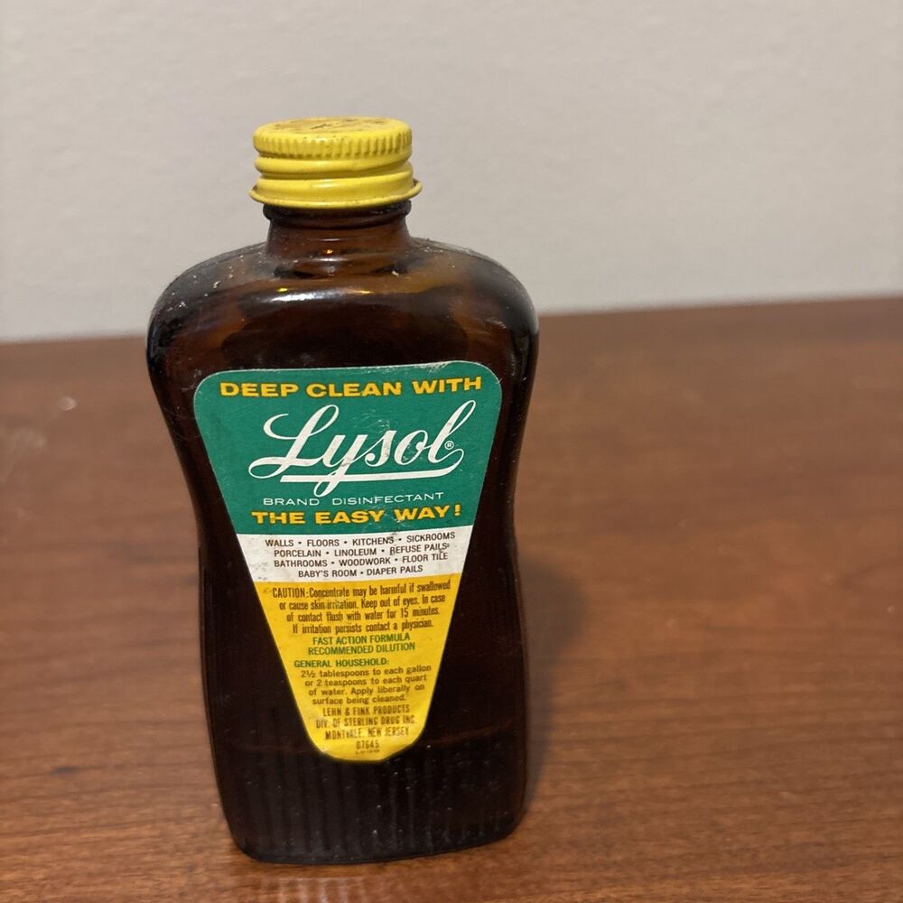 Vtg 60s LYSOL Pine Scent Amber Bottle/Paper Label~Partially Full~Movie Prop